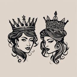 Black King and Queen Tattoos - Add an edgy touch to your royal symbols.  minimalist color tattoo, vector
