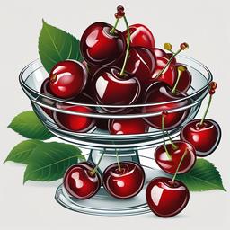 Cherries on a glass plate clipart.  vector style illustration, white background