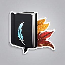 Book and Quill Sticker - Open book with a feather quill, ,vector color sticker art,minimal