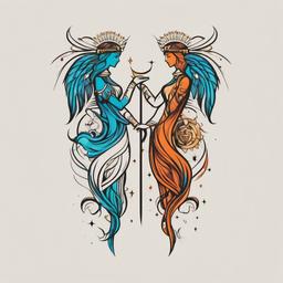 virgo gemini tattoo  simple vector color tattoo