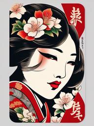 Hanafuda Tattoo-Bold and artistic tattoo featuring Hanafuda cards, capturing traditional Japanese and cultural aesthetics.  simple color tattoo,white background