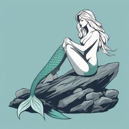 Mermaid clipart - beautiful mermaid sitting on a rock  color,minimalist,vector clipart