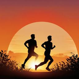 Runner clipart - silhouette of a runner at sunset  color,minimalist,vector clipart