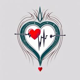 EKG Tattoo with Heart - Combine medical aesthetics with love symbolism in a tattoo that features an EKG line merging into a heart.  simple vector color tattoo,minimal,white background