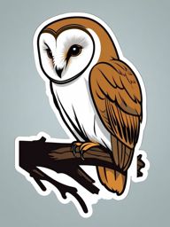 Barn Owl Sticker - A wise barn owl perched on a branch, ,vector color sticker art,minimal