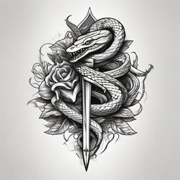 Dagger through snake  ,tattoo design, white background