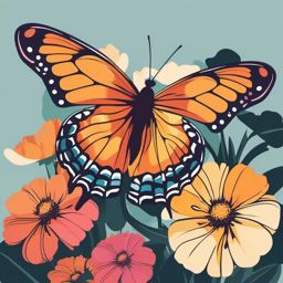 Butterfly Clip Art - Colorful butterfly perched on a flower,  color vector clipart, minimal style