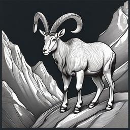 Ibex cartoon - mountain-dwelling animal with curved horns  