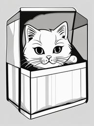 Kitty in a Box Coloring Pages - Playful Kitty Hiding in a Box  minimal black outline printable sheet, coloring page