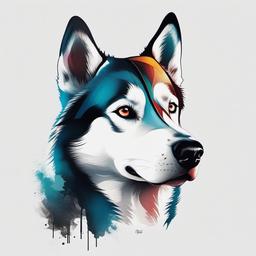 husky dog tattoo  simple color tattoo,minimal,white background