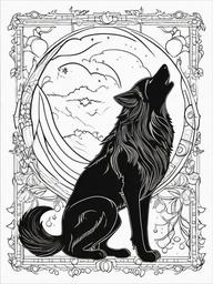 Wolf Coloring Page - Howling at the Moon  black outline printable coloring page