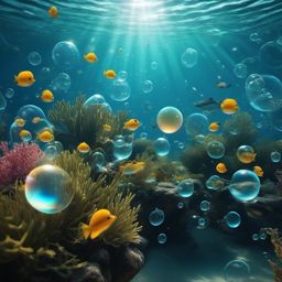 Underwater scene with floating bubbles top view, photo realistic background, hyper detail, high resolution