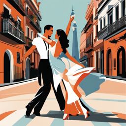 Buenos Aires clipart - Obelisco and Tango dancers in Argentina,  color vector clipart