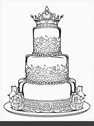 Cake Coloring Pages - Princess-themed cake with a tiara on top  simple coloring pages