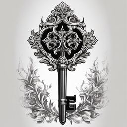 A skeletal key unlocks, marking an entrance to the realm of death.  black and white tattoo style