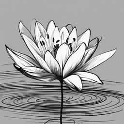 drawing of a lily floating on water  minimal rough sketch scribbles,doodles,black and white