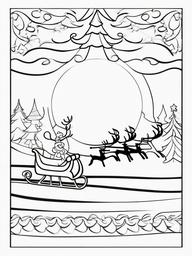 Rudolph Coloring Pages - Red-Nosed Reindeer Leading the Sleigh  minimal black outline printable sheet, coloring page