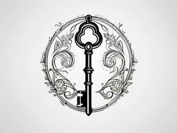 Key Tattoo - A vintage key tattoo unlocking secrets  few color tattoo design, simple line art, design clean white background