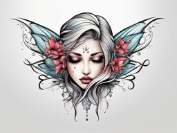 crying fairy tattoo  simple color tattoo style,white background