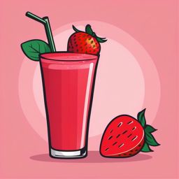 Strawberry Smoothie Clipart - A glass of strawberry smoothie with a straw.  color vector clipart, minimal style