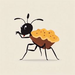 Ant Carrying Food Clip Art - Ant hard at work carrying a tiny piece of food,  color vector clipart, minimal style