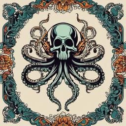 skeleton octopus tattoo  simple vector color tattoo