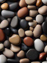 Pebbles featuring varying shades and a tumbled, textured finish top view, product photoshoot realistic background, hyper detail, high resolution