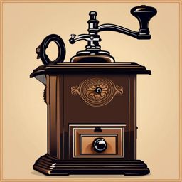 Coffee Grinder Clipart - An antique coffee grinder with a hand-crank, the embodiment of freshly ground coffee aroma.  color clipart, minimalist, vector art, 