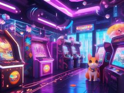 Anime Cute Wallpaper - Kawaii Cyber-Pets in a Futuristic Arcade  intricate patterns, splash art, wallpaper art