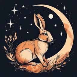rabbit on the moon tattoo  minimalist color tattoo, vector