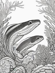 Moray Eel Coloring Pages - Snake-Like Predator of the Coral Reef  black outline printable sheet, coloring page