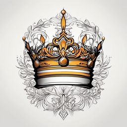 Crown Tattoo-Stylized and unique crown design with symbolic elements, creating a one-of-a-kind tattoo. Colored tattoo designs, minimalist, white background.  color tattoo, minimal white background