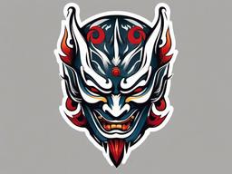 oni mask flash tattoo  simple color tattoo,white background,minimal