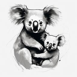 drawing of a koala with a baby  minimal rough sketch scribbles,doodles,black and white