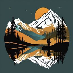 Hiker's Mountain Reflection clipart - A reflective moment in the mountains, ,vector color clipart,minimal