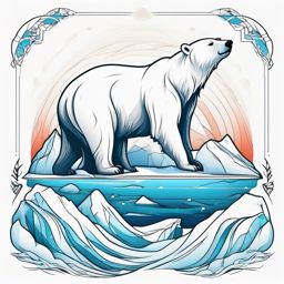 Polar Bear Tattoo - Majestic polar bear on a drifting iceberg  few color tattoo design, simple line art, design clean white background