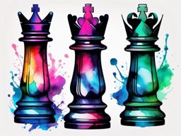 Chess pieces in watercolor design: Fluid expression capturing the dynamic nature of the game.  simple color tattoo style