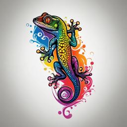 Colorful Gecko Tattoo - A vibrant and lively gecko tattoo bursting with colors.  simple color tattoo design,white background