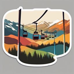Ski Lift Sticker - Alpine elevation, ,vector color sticker art,minimal