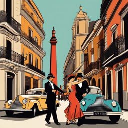 Buenos Aires clipart - Obelisco and Tango dancers in Argentina,  color vector clipart