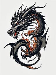 Dragon Fighting Tattoo - Powerful tattoo capturing a dragon engaged in battle.  simple color tattoo,minimalist,white background