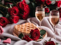 Valentines Day background - Romantic picnic setup with blankets, roses, and champagne  aesthetic background wallpaper