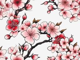 Cherry Blossom Traditional Tattoo - Classic and elegant, a timeless tribute to the traditional Japanese art of cherry blossom tattooing.  simple color tattoo,white background,minimal