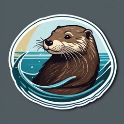 Otter Sticker - A playful otter swimming in water. ,vector color sticker art,minimal