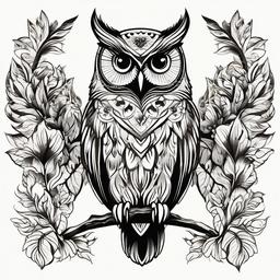 Owl for Tattoo - Choose an owl as the perfect subject for your next tattoo.  simple color tattoo,vector style,white background