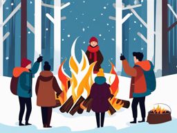 Winter Bonfire clipart - Gathered around a warm bonfire in winter, ,vector color clipart,minimal