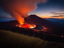 aso volcano - imagine the mesmerizing night view of the aso volcano, with its glowing lava illuminating the dark slopes of the active crater. 