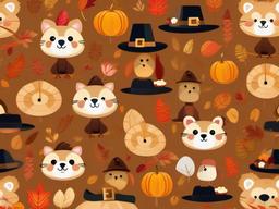 Thanksgiving Wallpaper-A playful Thanksgiving design, featuring cute animal characters dressed in Thanksgiving costumes.  aesthetic background wallpaper