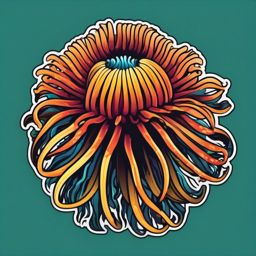 Sea Anemone Sticker - A colorful sea anemone with tentacles waving in the current, ,vector color sticker art,minimal