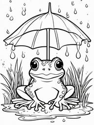 Frog Coloring Pages - Frog under a mushroom during a rain shower  simple coloring pages